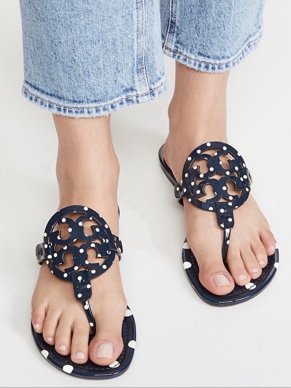 Tory Burch Navy Polka Dot Miller Sandals